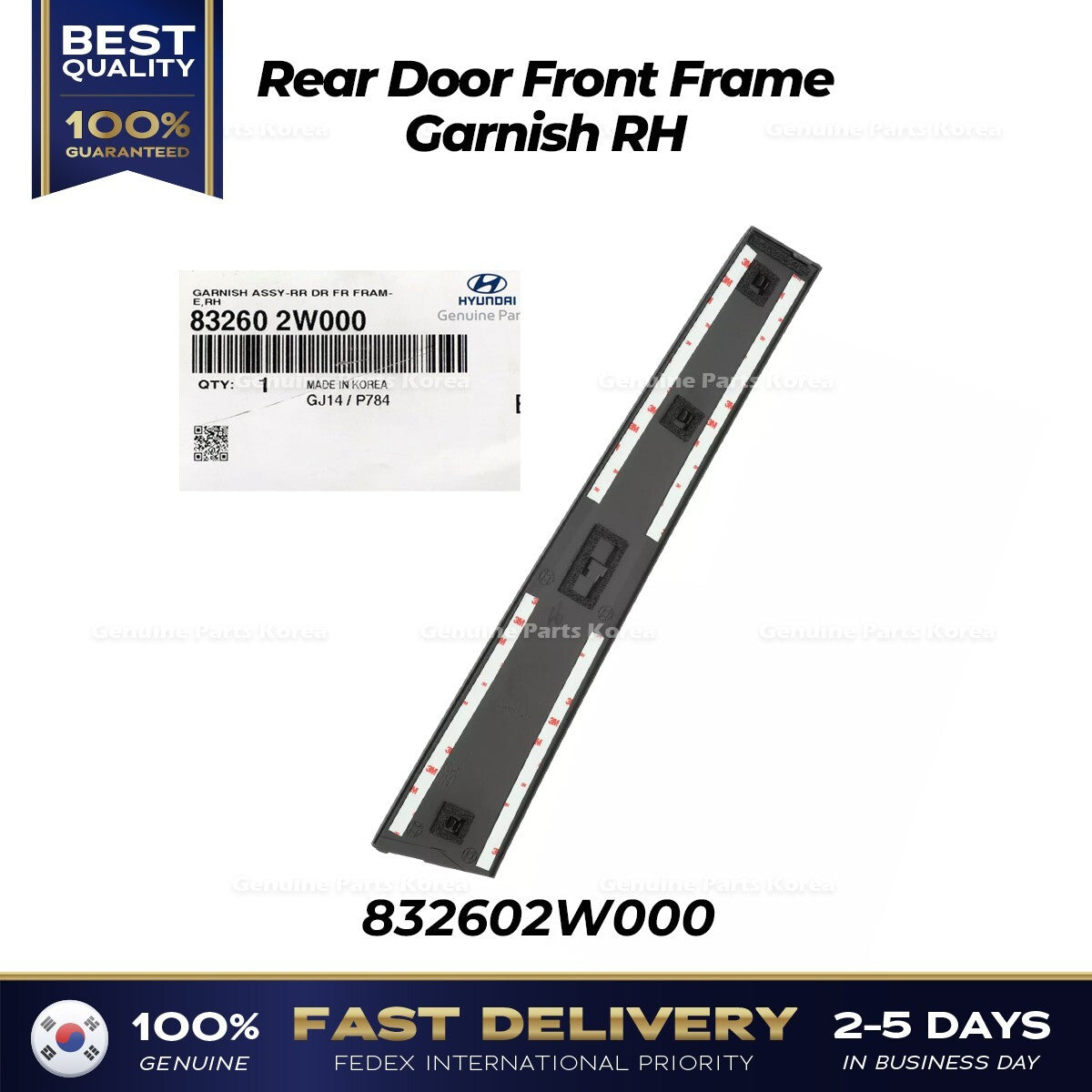 Genuine Rear Door Front Frame Garnish RH 832602W000 for Hyundai Santa Fe