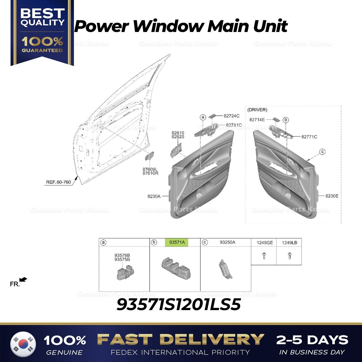 Genuine Power Window Main Unit 93571S1201LS5 for Hyundai Santa Fe