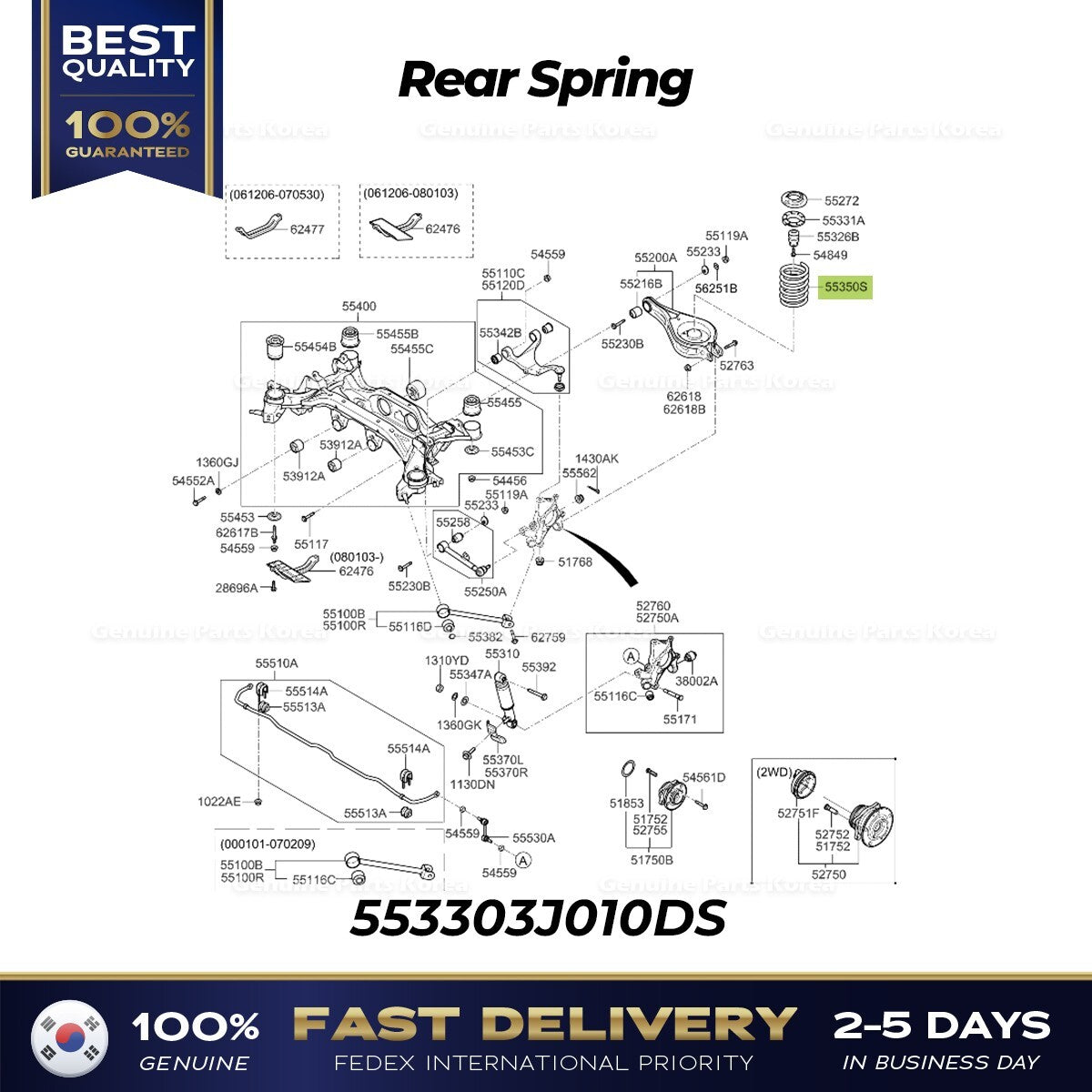 Genuine Rear Spring 553303J010DS for Hyundai Veracruz