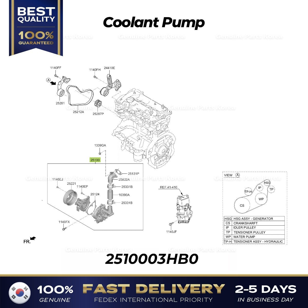 Genuine Coolant Pump 2510003HB0 for Hyundai Elantra Ioniq Kia Niro