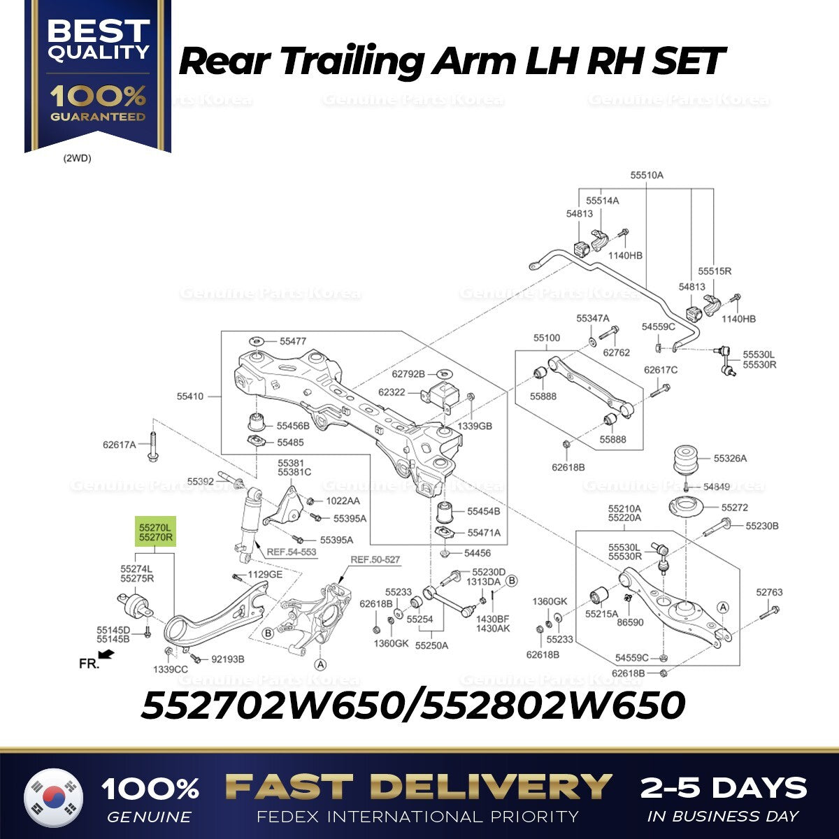Genuine Rear Trailing Arm LH RH SET 552702W650 552802W650 for Hyundai Santa Fe