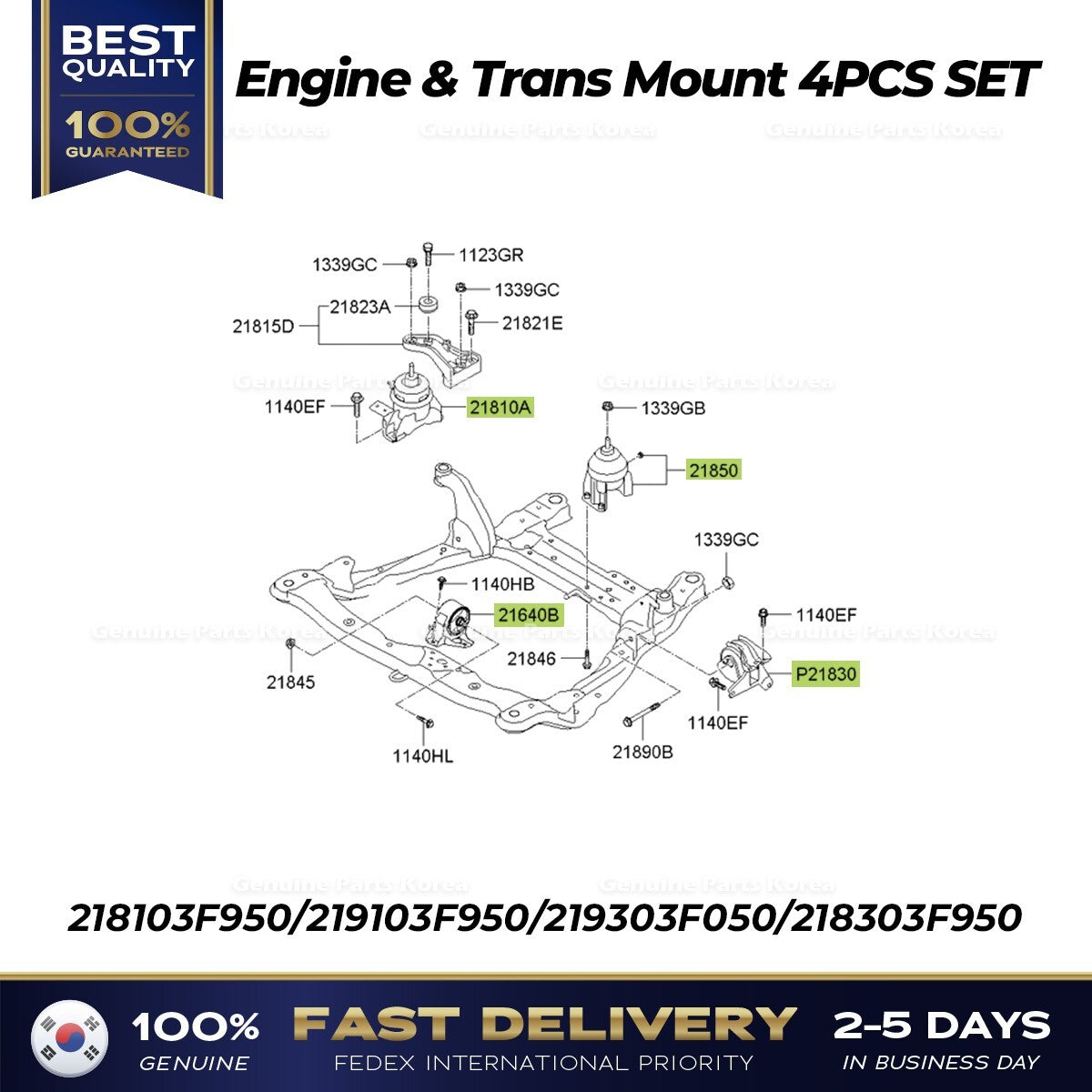 Genuine Engine & Trans Mount 4PCS SET for Kia Amanti
