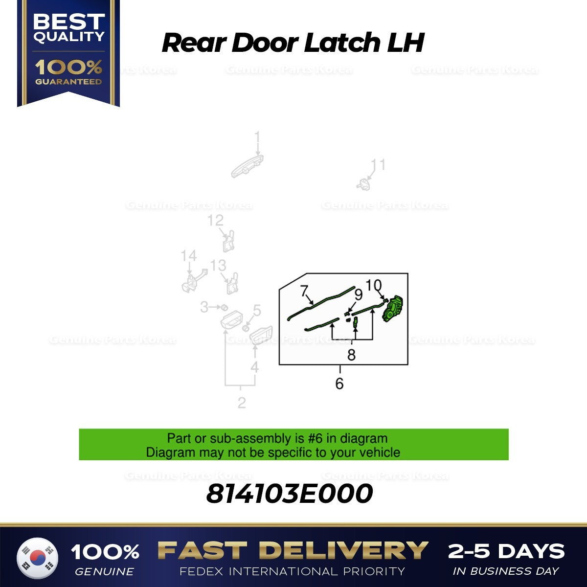 Genuine Rear Door Latch LH 814103E000 for Kia Sorento
