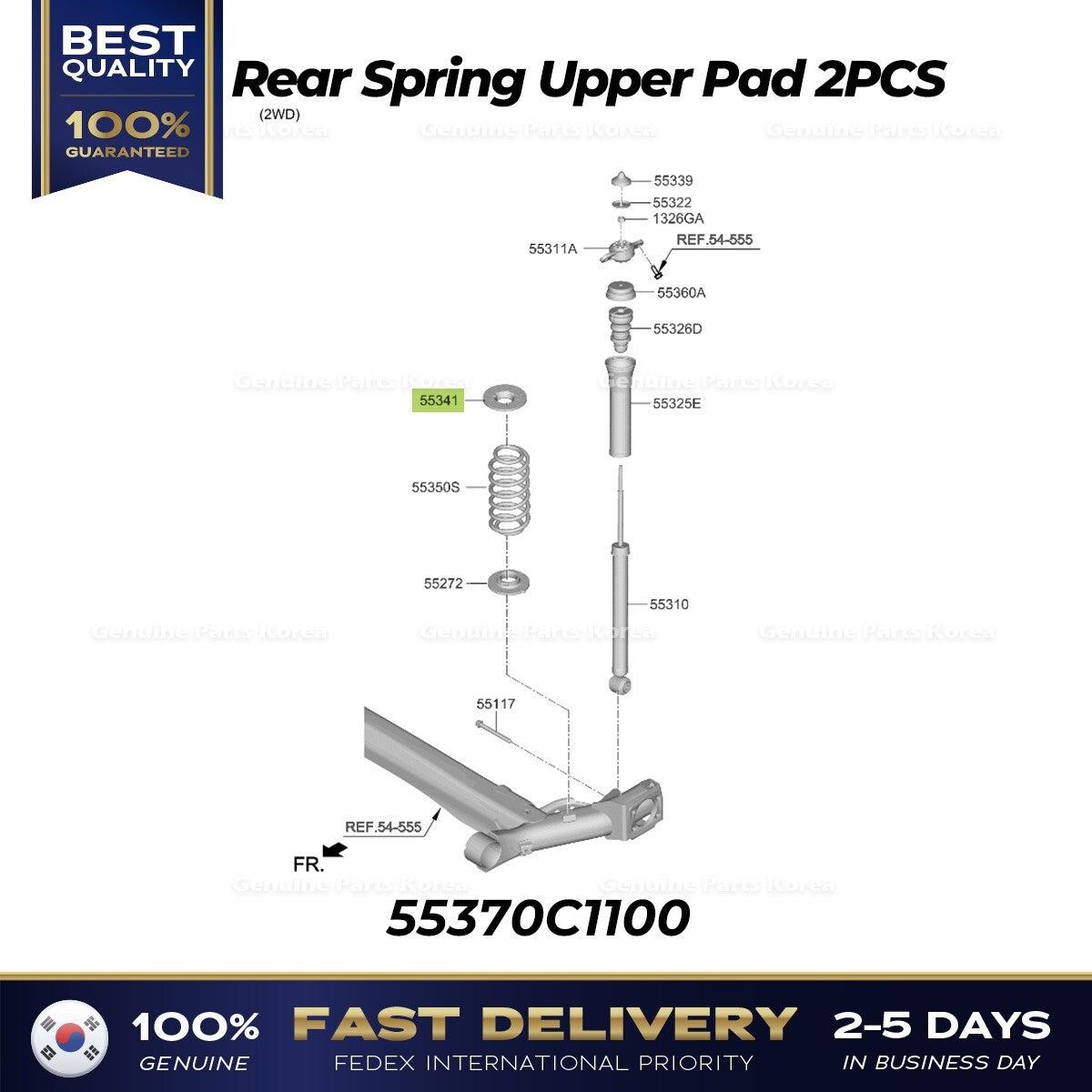 Genuine Rear Spring Upper Pad 2PCS 55370C1100 for Hyundai Kia