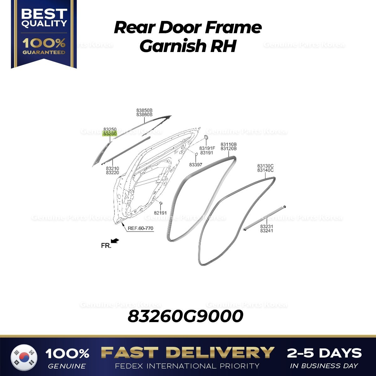 Genuine Rear Door Frame Garnish RH 83260G9000 for Hyundai Genesis G70
