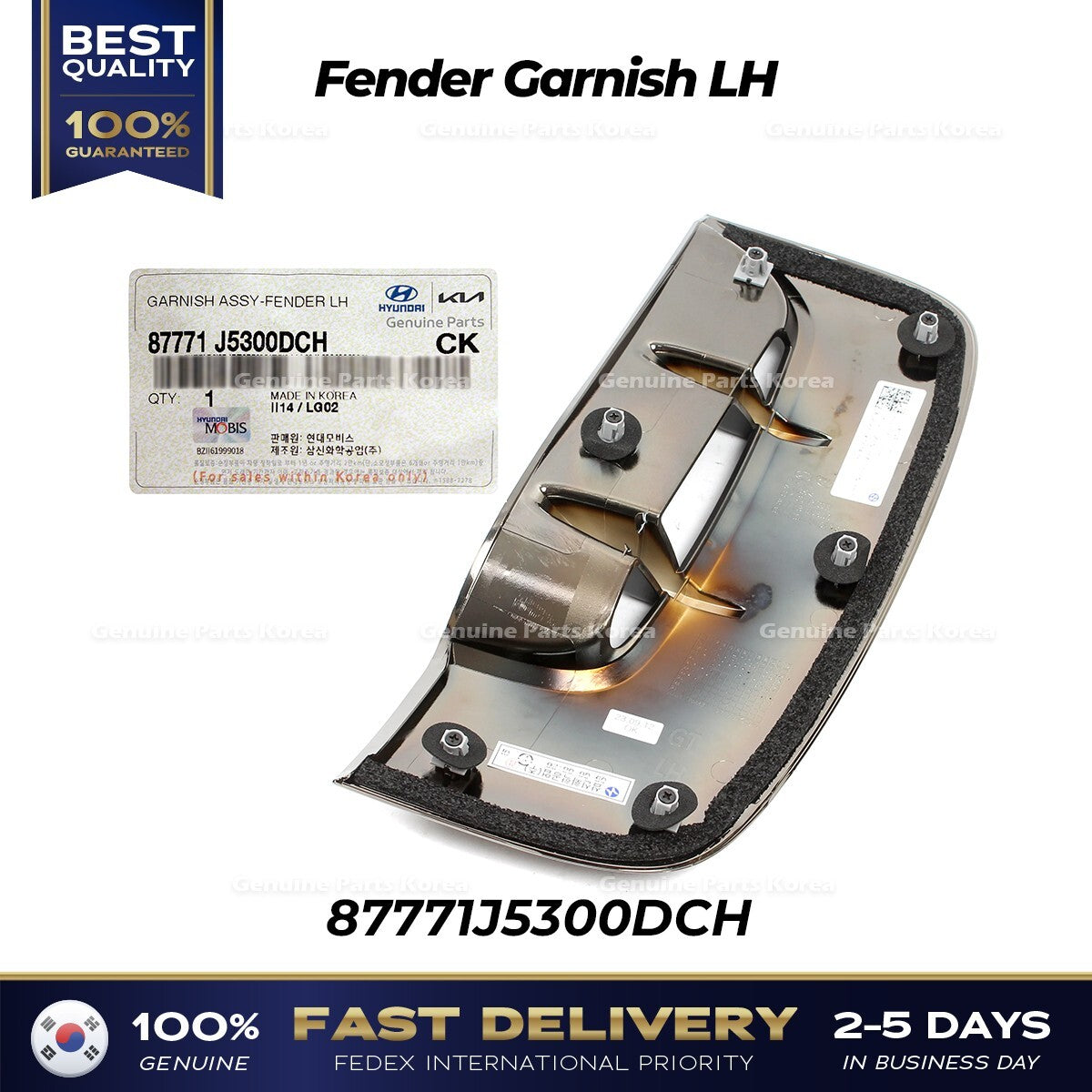 Genuine Fender Garnish LH 87771J5300DCH for Kia Stinger