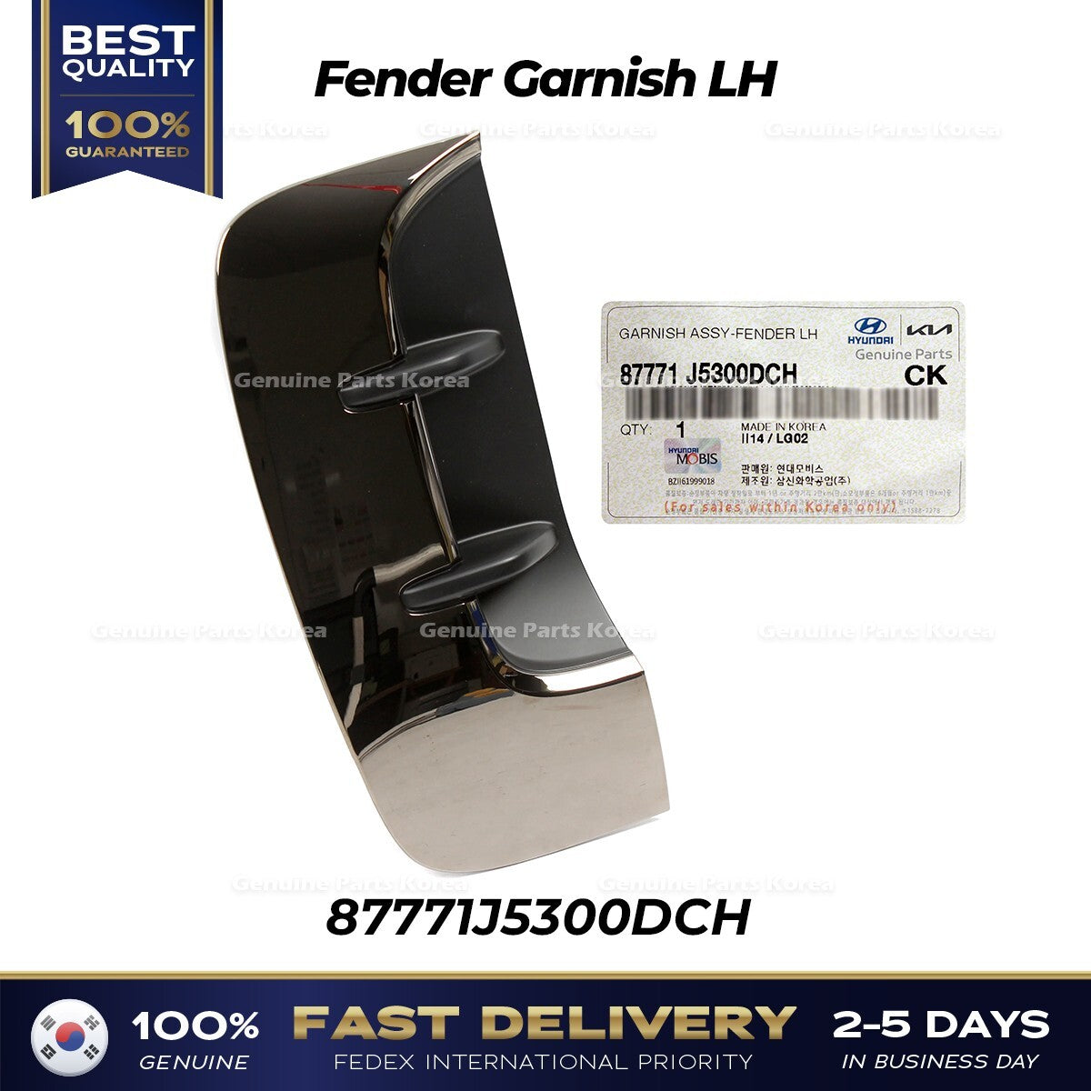Genuine Fender Garnish LH 87771J5300DCH for Kia Stinger