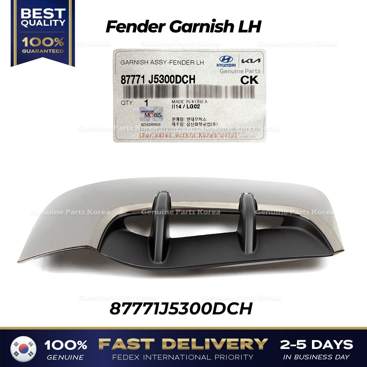 Genuine Fender Garnish LH 87771J5300DCH for Kia Stinger