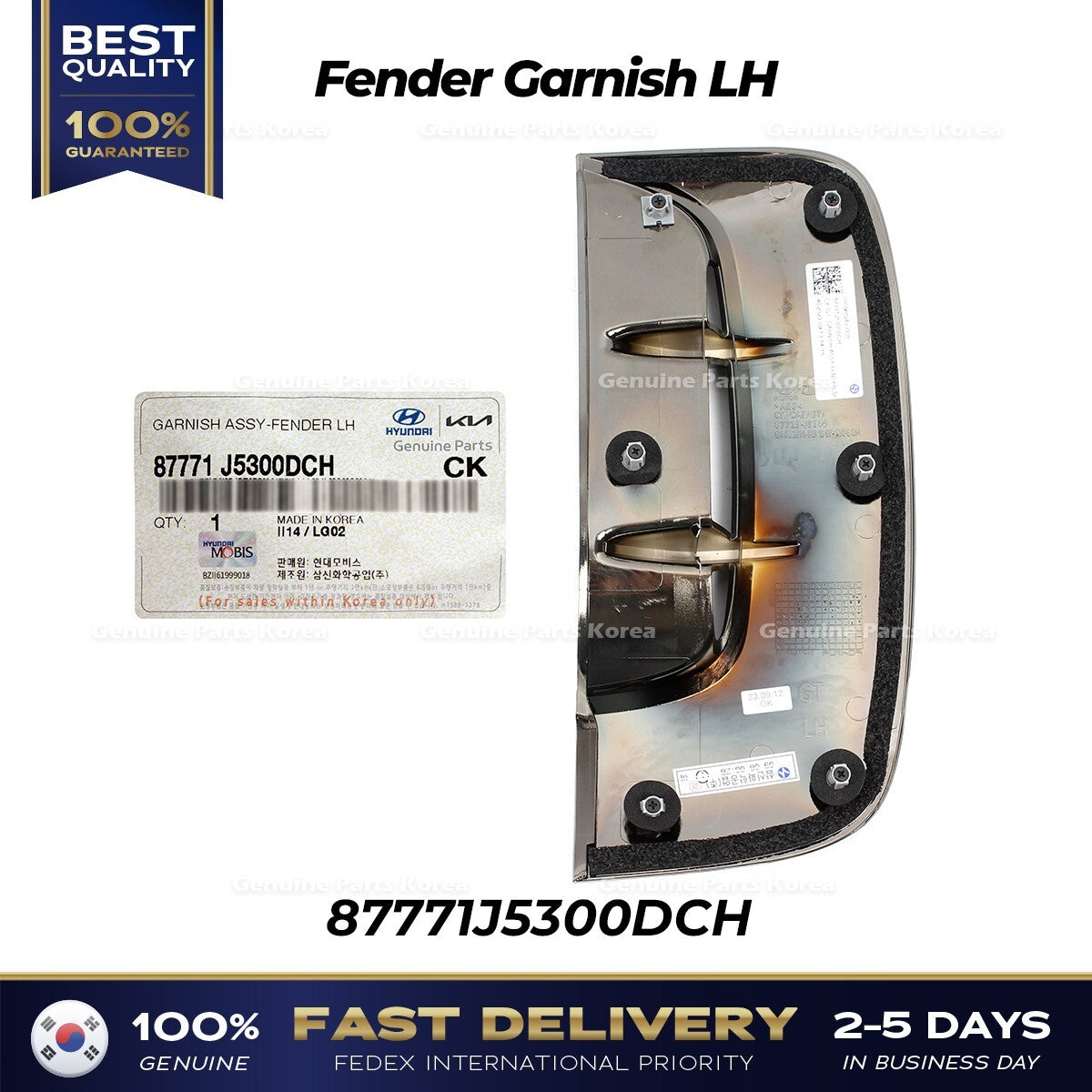 Genuine Fender Garnish LH 87771J5300DCH for Kia Stinger