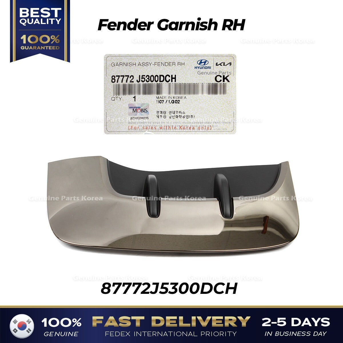 Genuine Fender Garnish RH 87772J5300DCH for Kia Stinger