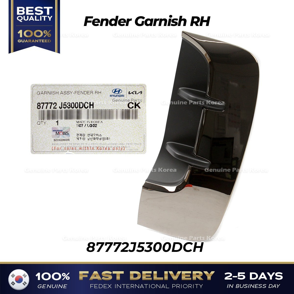 Genuine Fender Garnish RH 87772J5300DCH for Kia Stinger