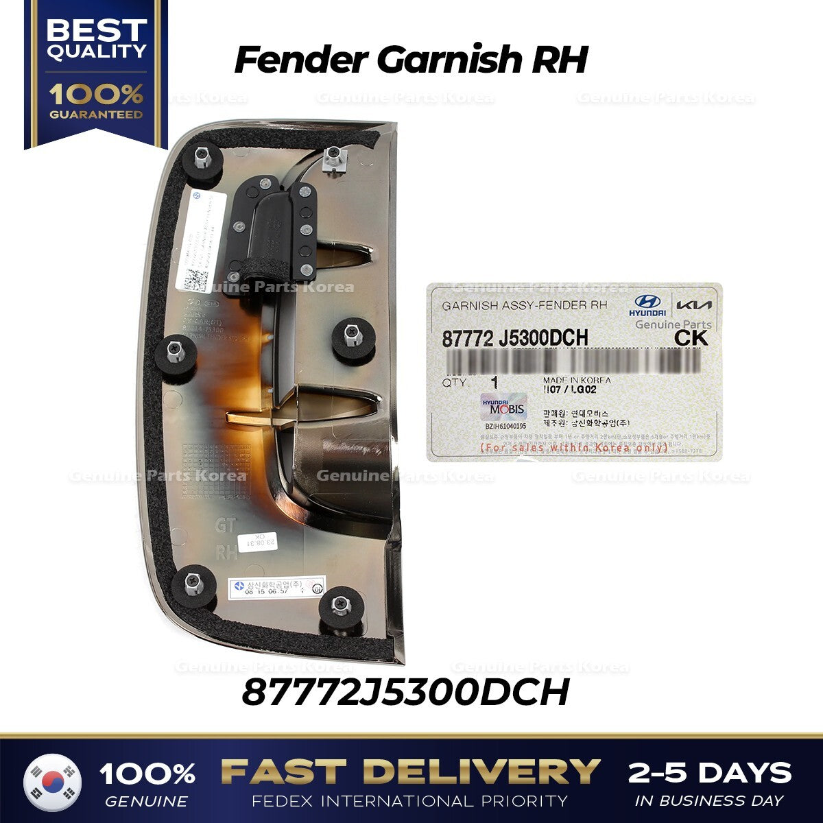 Genuine Fender Garnish RH 87772J5300DCH for Kia Stinger