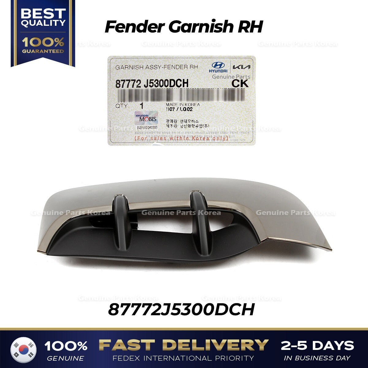 Genuine Fender Garnish RH 87772J5300DCH for Kia Stinger