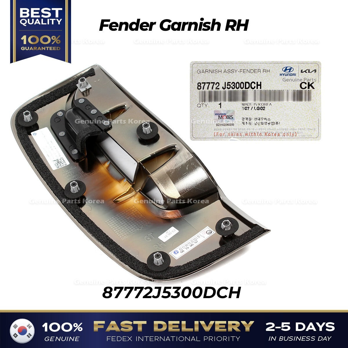 Genuine Fender Garnish RH 87772J5300DCH for Kia Stinger