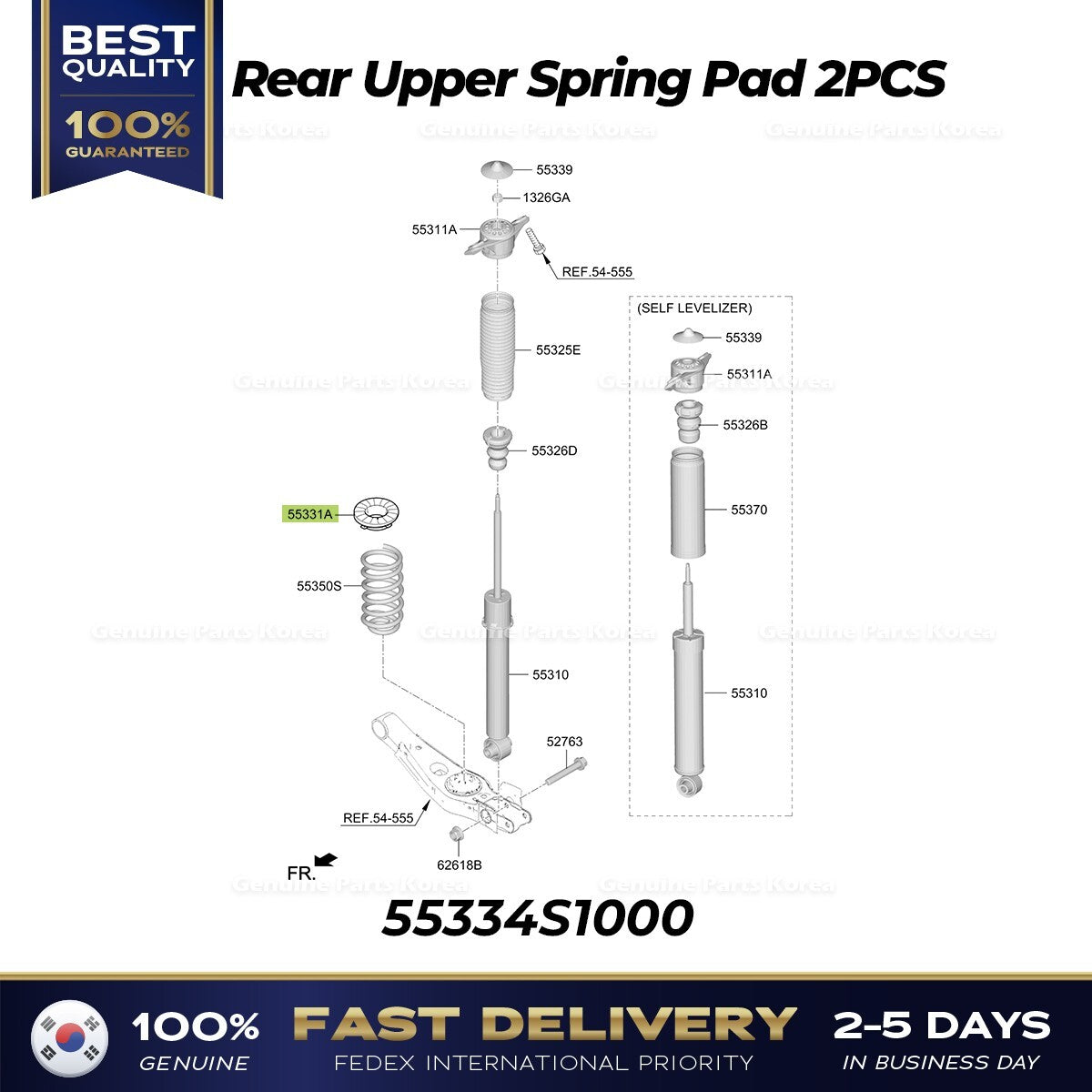 Genuine Rear Upper Spring Pad 2PCS 55334S1000 for Hyundai Santa Fe