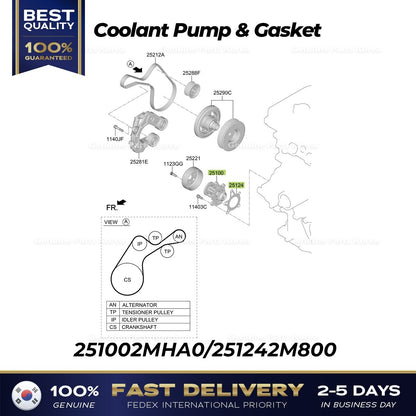 Genuine Coolant Pump & Gasket 251002MHA0 for Hyundai Tucson Kia Sorento