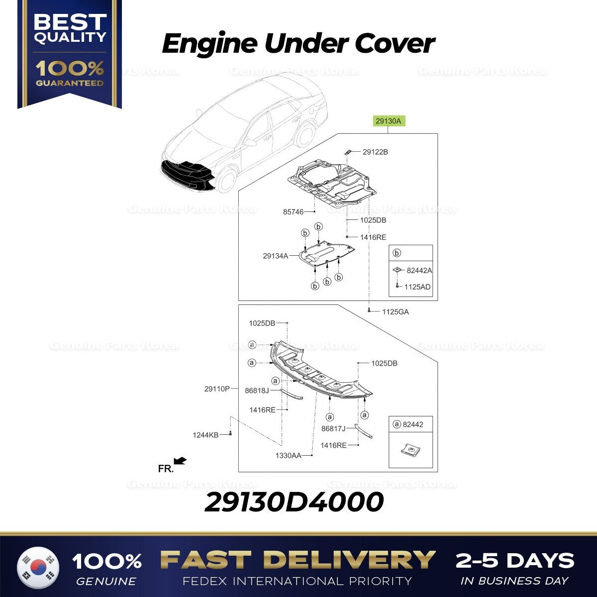 Genuine Engine Under Cover 29130D4000 for Kia Optima Hybrid