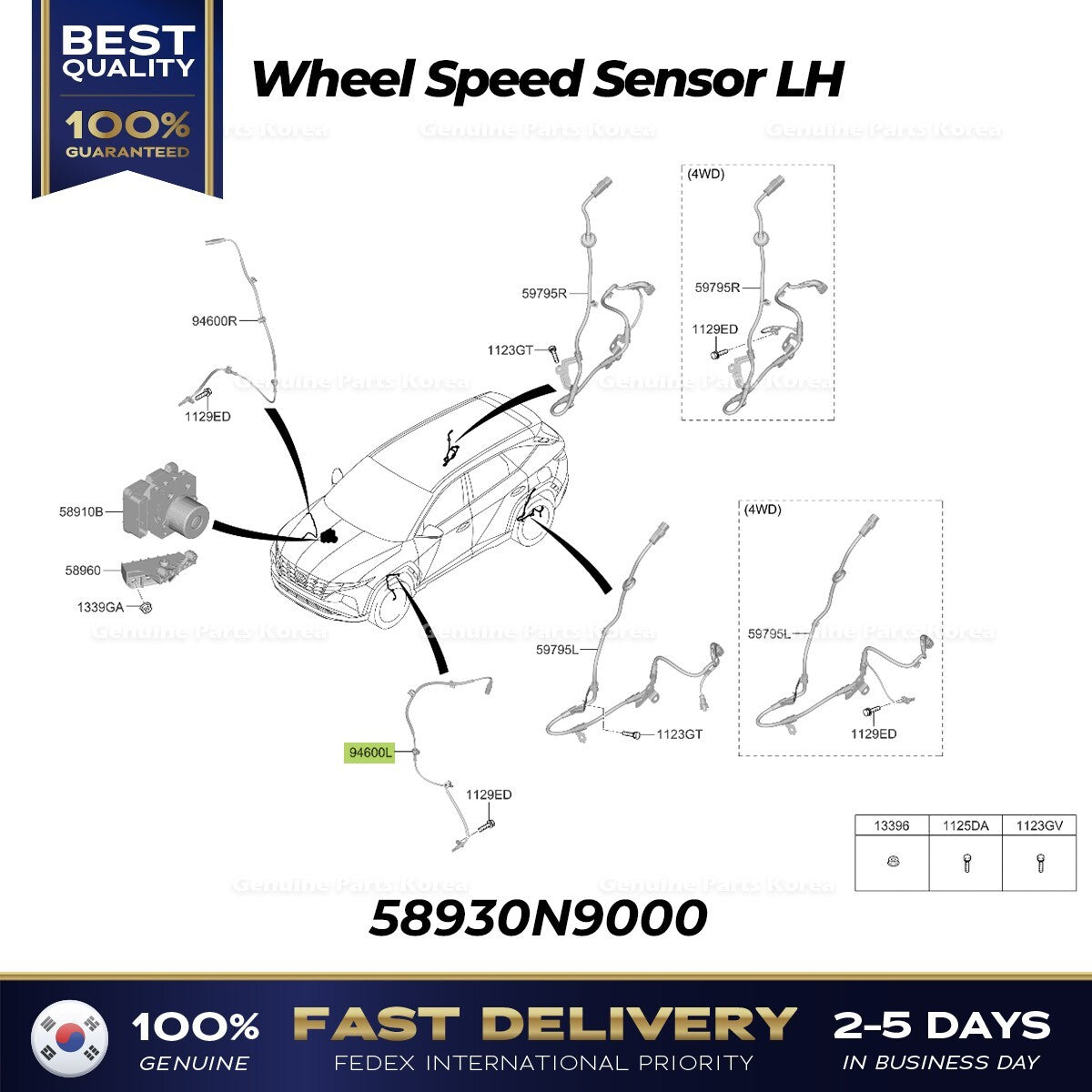 Genuine Wheel Speed Sensor LH 58930N9000 for Hyundai Tucson Kia Sportage
