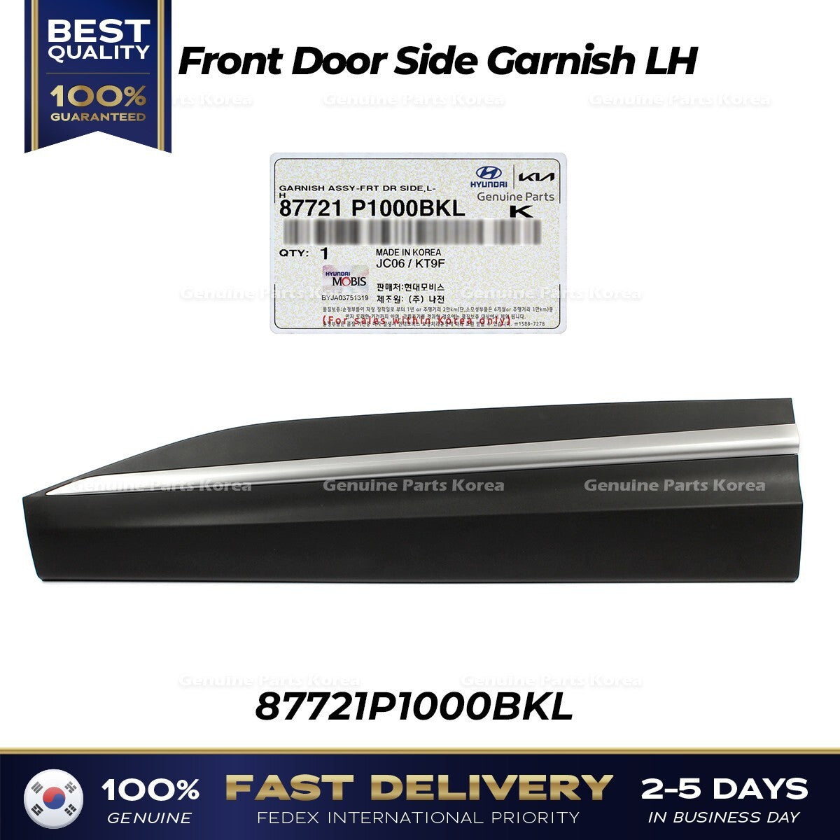 Genuine Front Door Side Garnish LH 87721P1000BKL for Kia Sportage