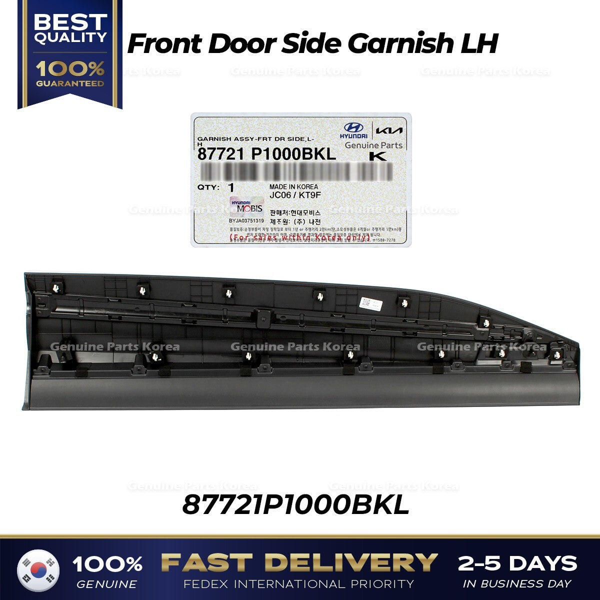 Genuine Front Door Side Garnish LH 87721P1000BKL for Kia Sportage