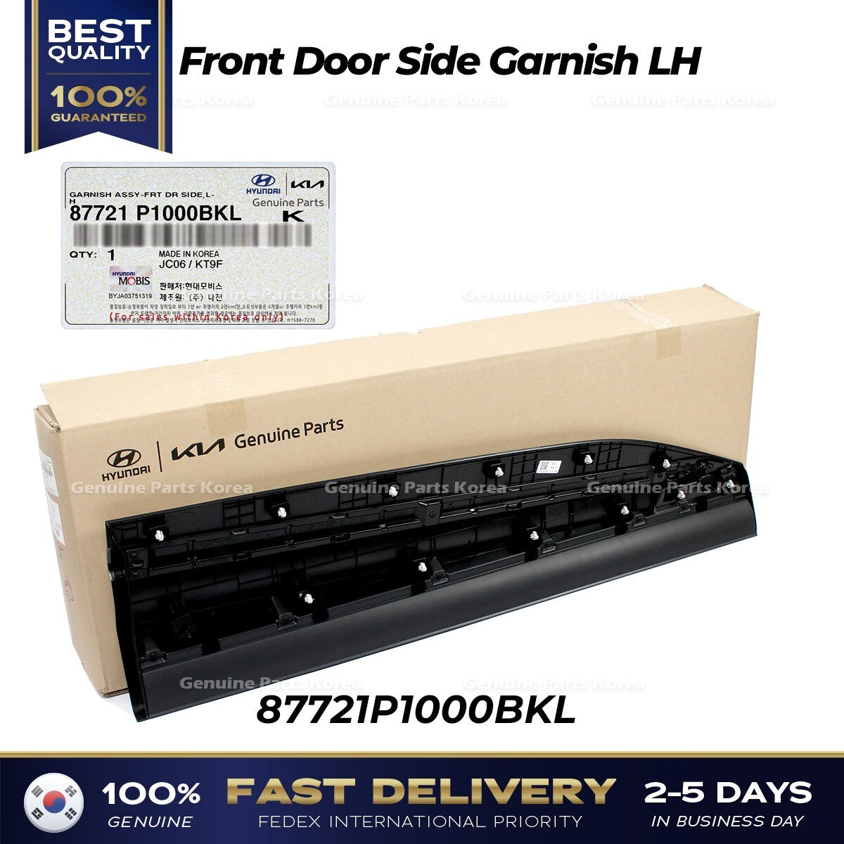 Genuine Front Door Side Garnish LH 87721P1000BKL for Kia Sportage