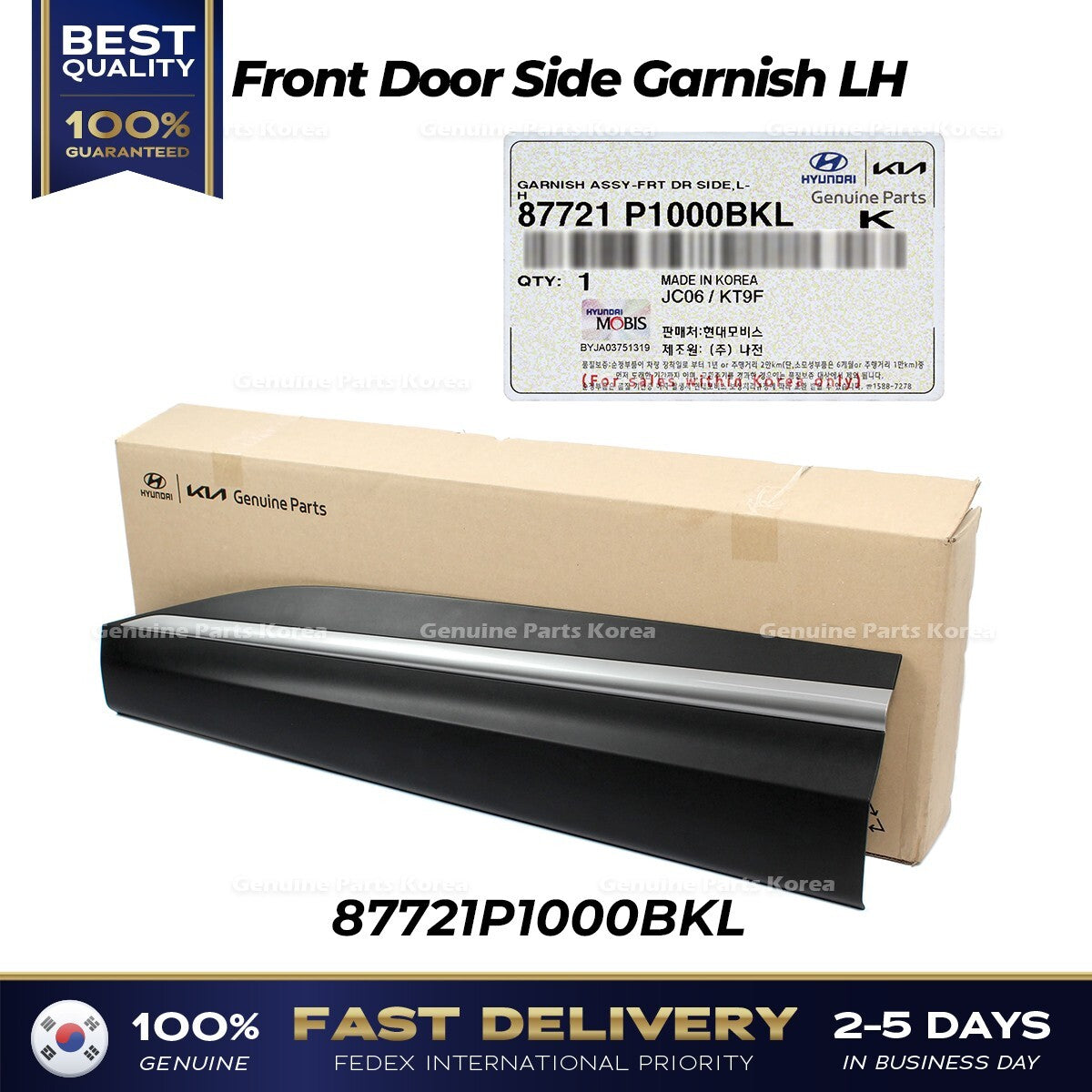Genuine Front Door Side Garnish LH 87721P1000BKL for Kia Sportage