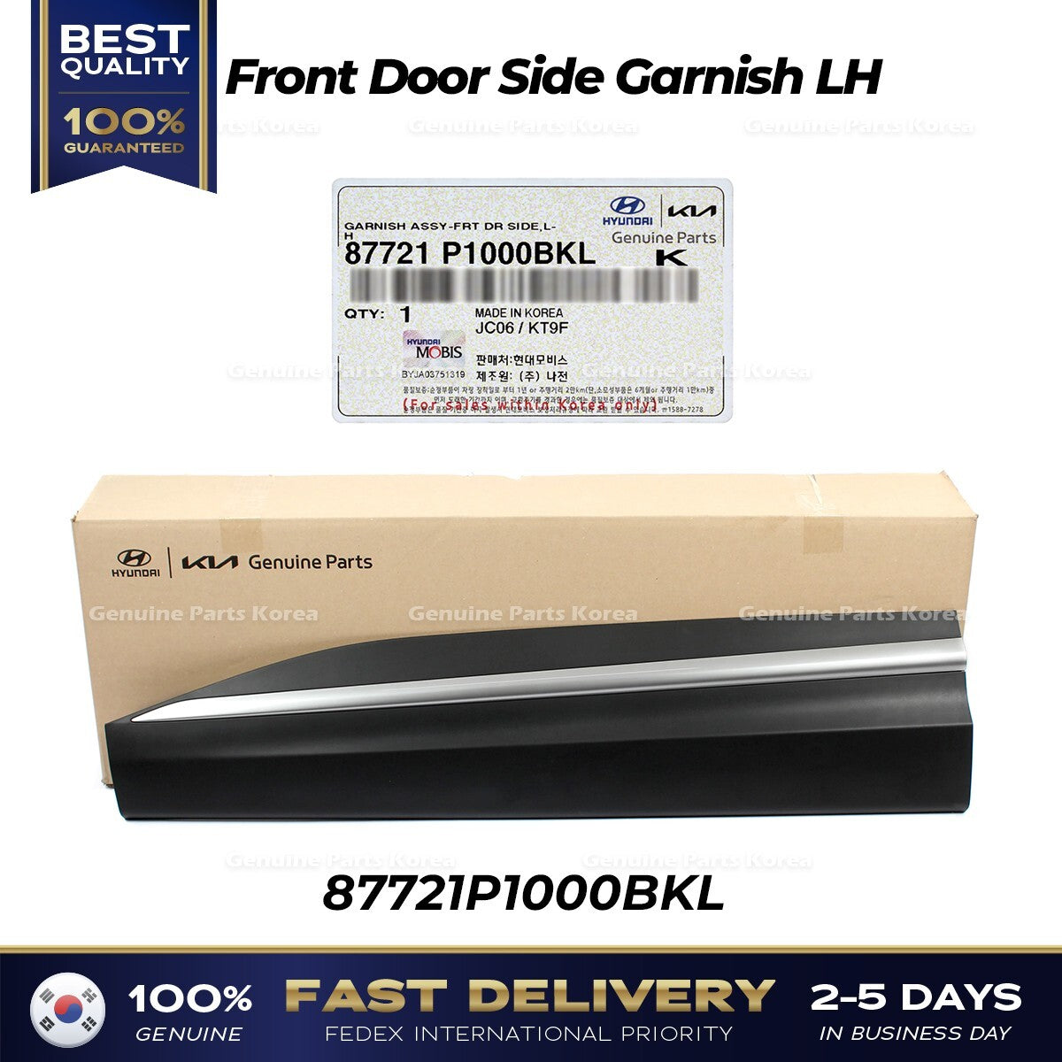 Genuine Front Door Side Garnish LH 87721P1000BKL for Kia Sportage