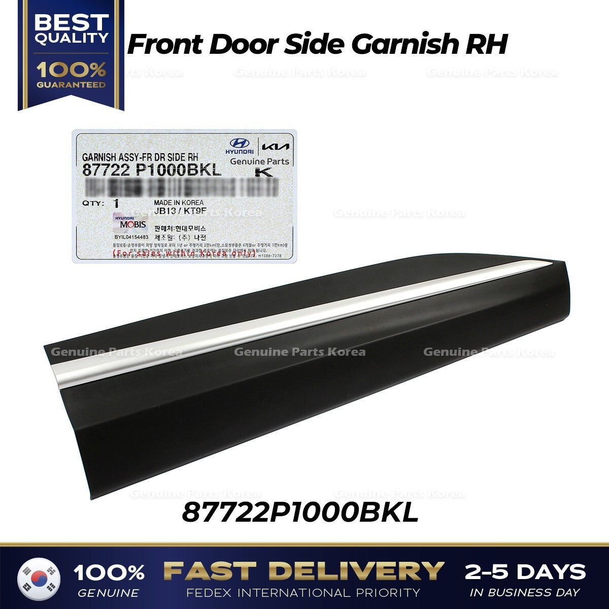Genuine Front Door Side Garnish RH 87722P1000BKL for Kia Sportage