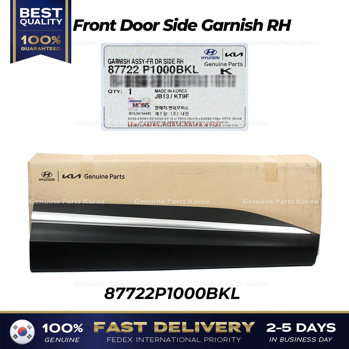 Genuine Front Door Side Garnish RH 87722P1000BKL for Kia Sportage