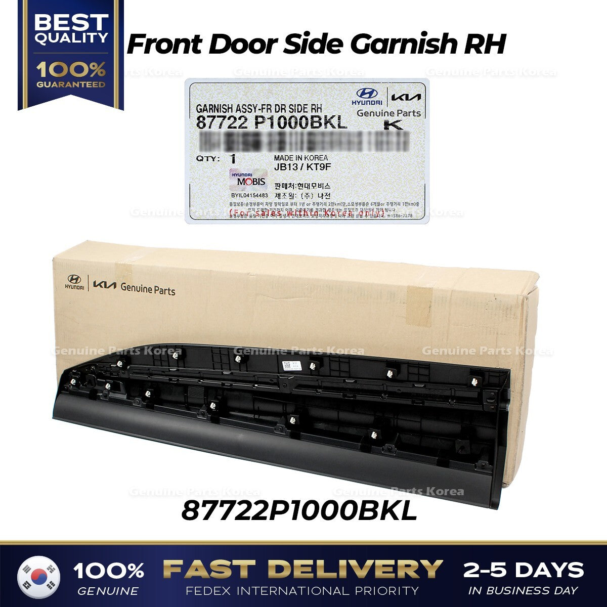 Genuine Front Door Side Garnish RH 87722P1000BKL for Kia Sportage