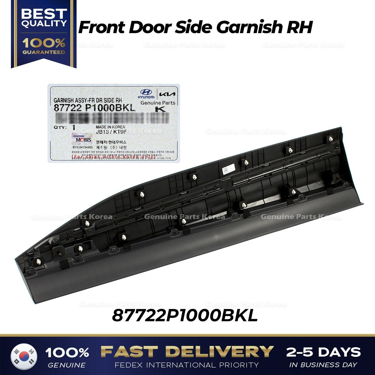 Genuine Front Door Side Garnish RH 87722P1000BKL for Kia Sportage