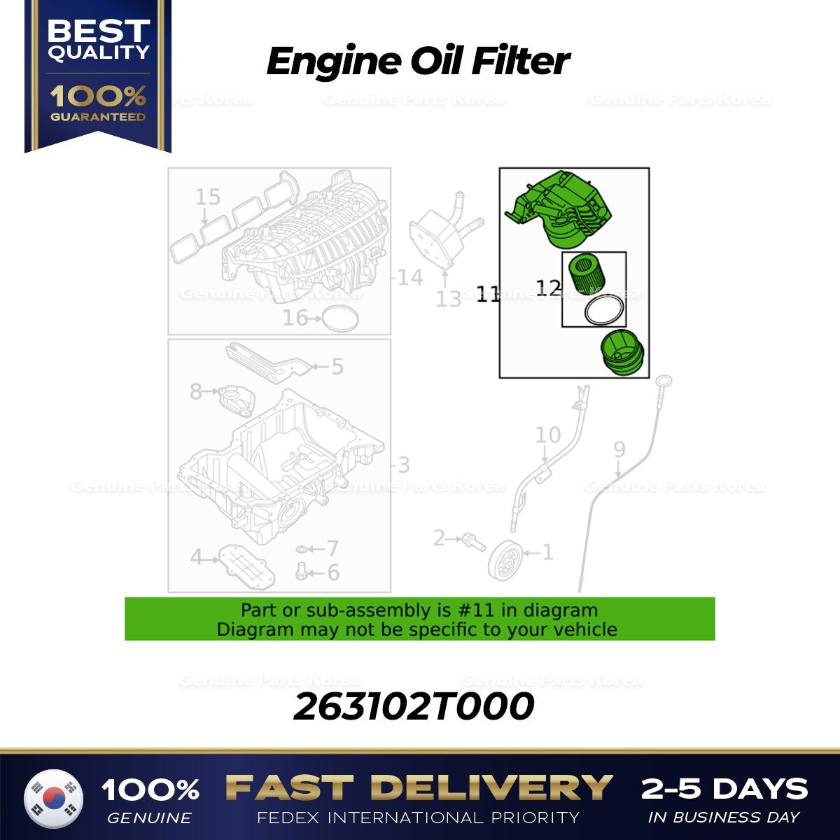 Genuine Engine Oil Filter 263102T000 for Hyundai Genesis GV80 GV70