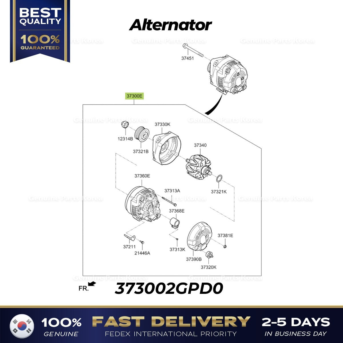 Genuine Alternator 373002GPD0 for Hyundai Elantra N Kona N Veloster N