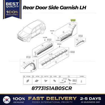 Genuine Rear Door Side Garnish LH 87731S1AB0SCR for Hyundai Santa Fe Hybrid
