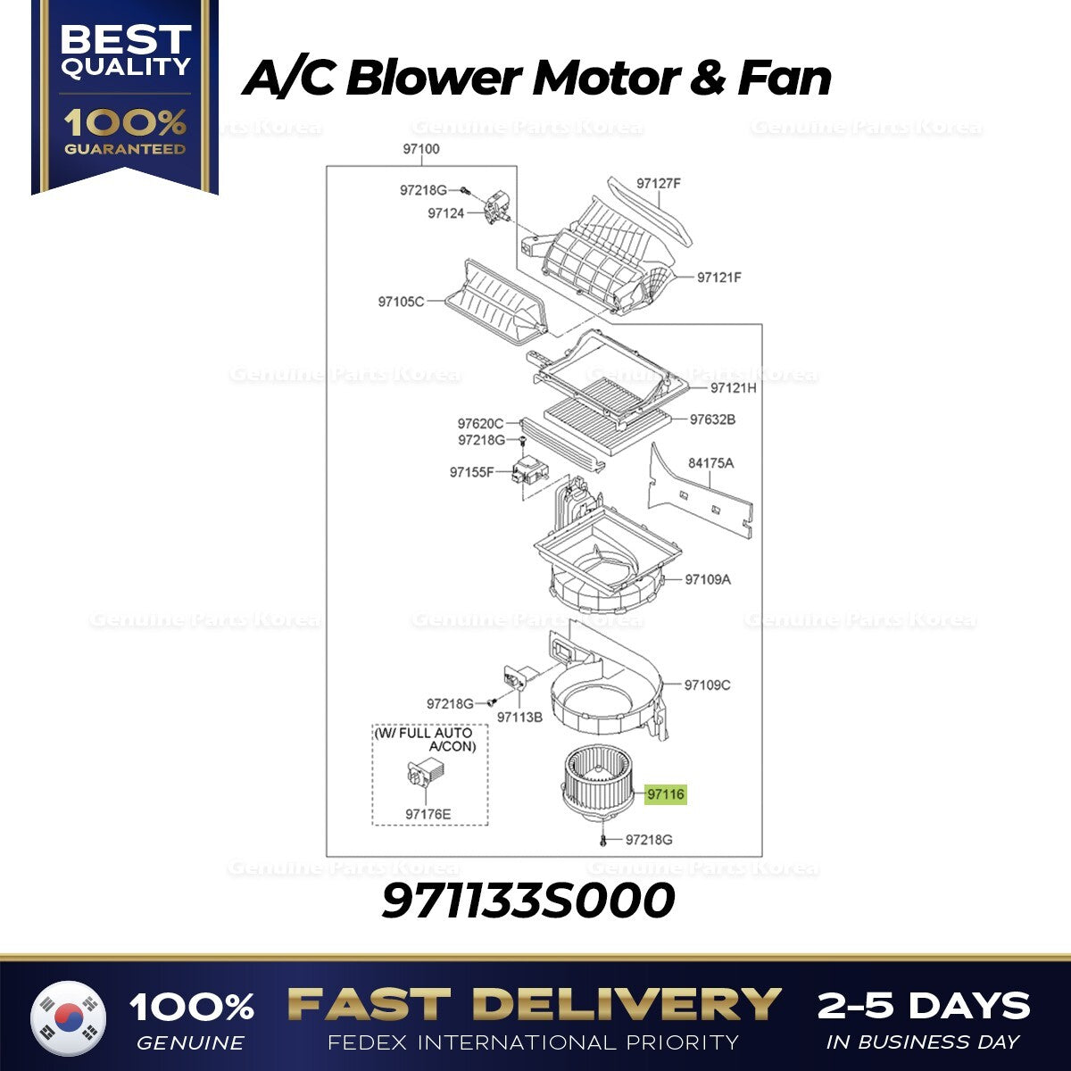 Genuine A/C Blower Motor & Fan 971133S000 for Hyundai Sonata