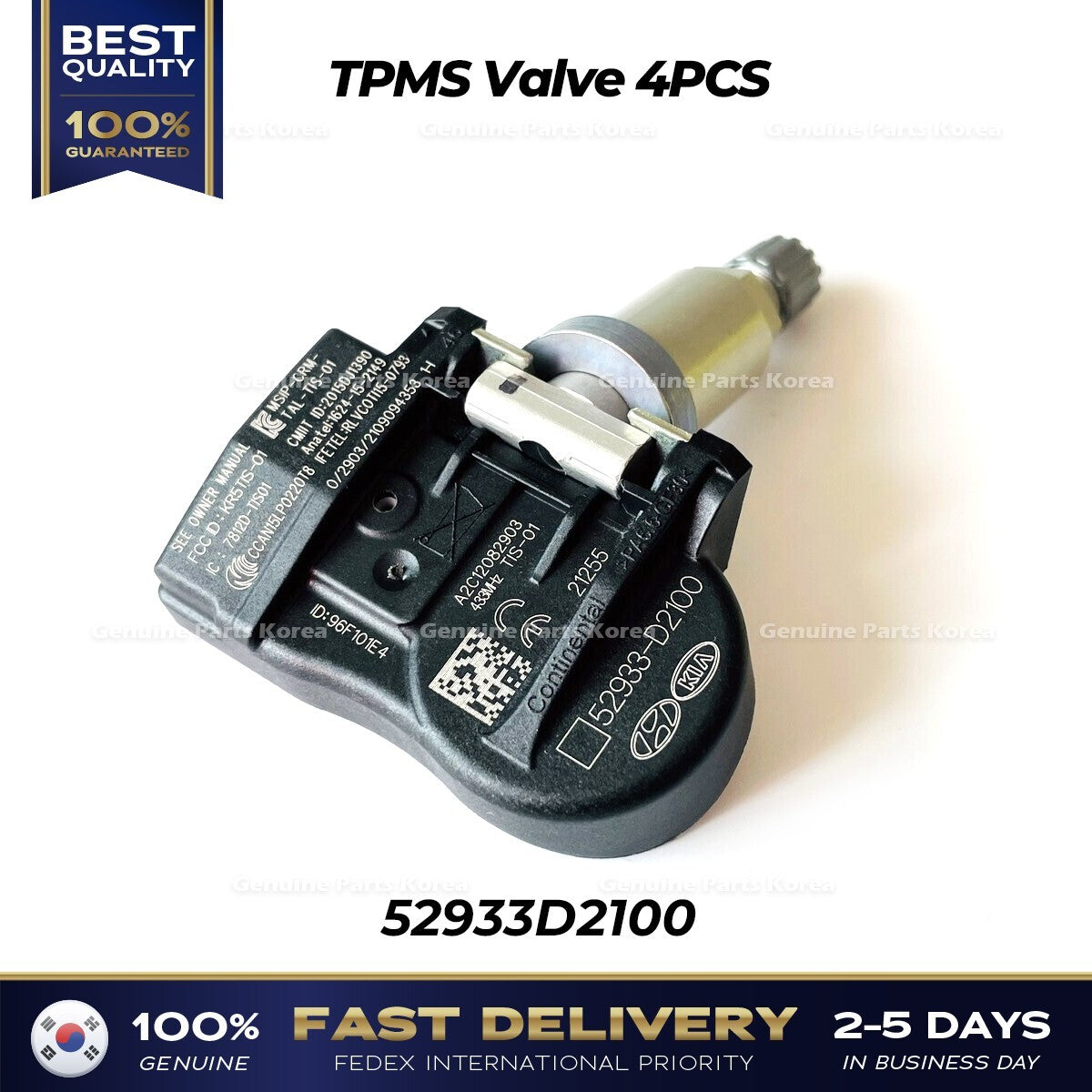 Genuine TPMS Valve 4PCS 52933D2100 for Hyundai Genesis G80 G90 GV80