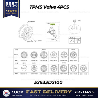 Genuine TPMS Valve 4PCS 52933D2100 for Hyundai Genesis G80 G90 GV80