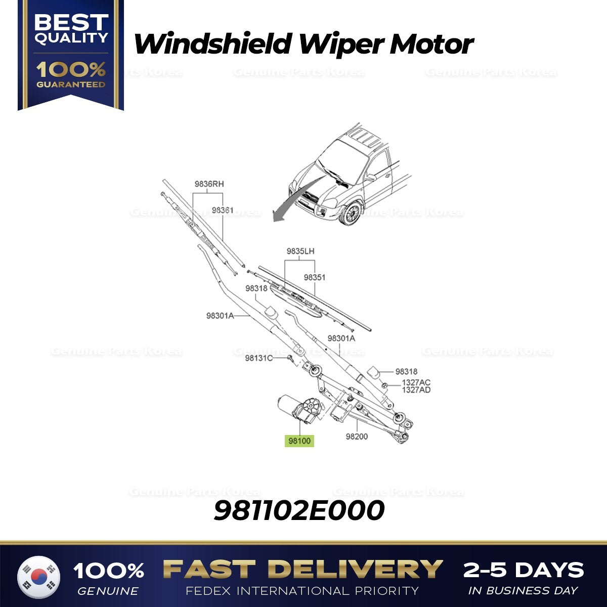 Genuine Windshield Wiper Motor 981102E000 for Hyundai Tucson
