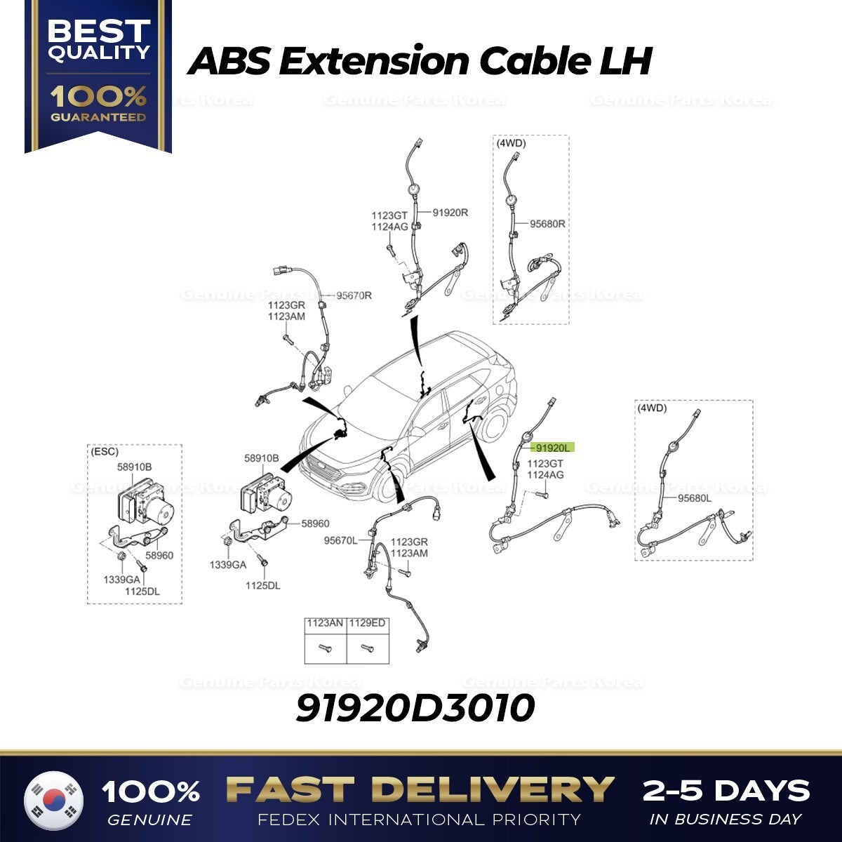 Genuine ABS Extension Cable LH 91920D3010 for Hyundai Tucson