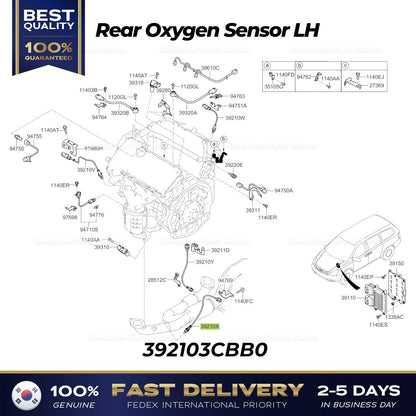 Genuine Rear Oxygen Sensor LH 392103CBB0 for Hyundai Santa Fe Kia Sorento
