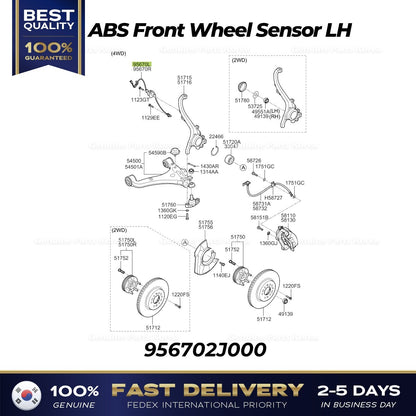 Genuine ABS Front Wheel Sensor LH 956702J000 for Kia Borrego