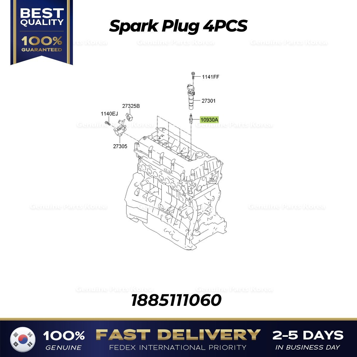 Genuine Spark Plug 4PCS 1885111060 for Hyundai Genesis Kia Optima Sorento