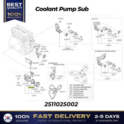 Genuine Coolant Pump Sub 2511025002 for Hyundai Santa Fe Sonata Kia Forte