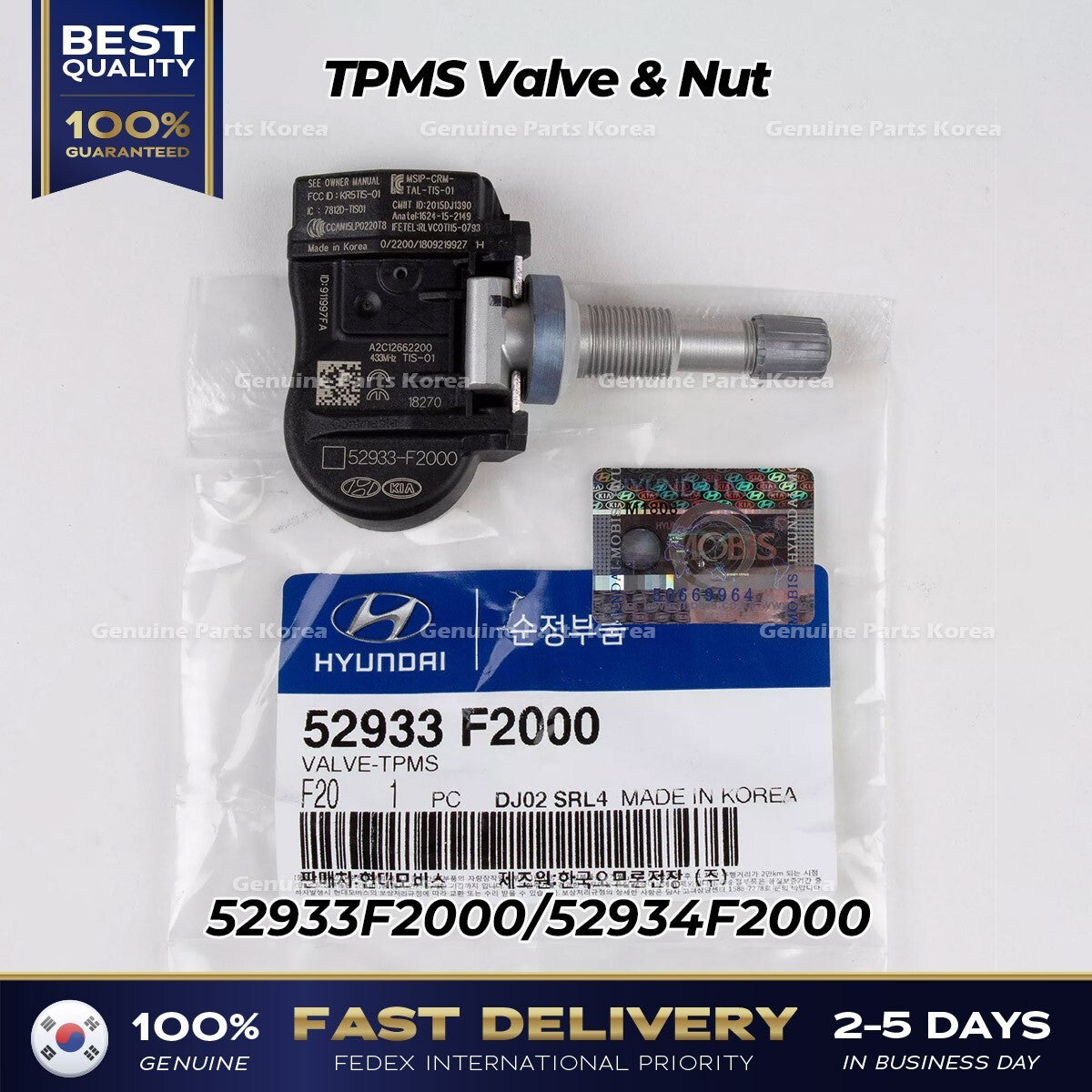 Genuine TPMS Valve & Nut 52933F2000 for Hyundai Elantra Kona