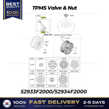 Genuine TPMS Valve & Nut 52933F2000 for Hyundai Elantra Kona