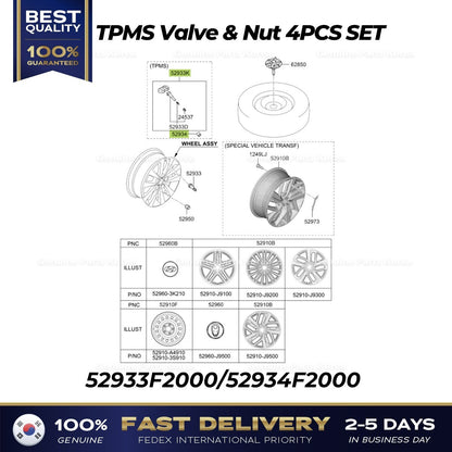 Genuine TPMS Valve & Nut 4PCS SET 52933F2000 for Hyundai Elantra Kona
