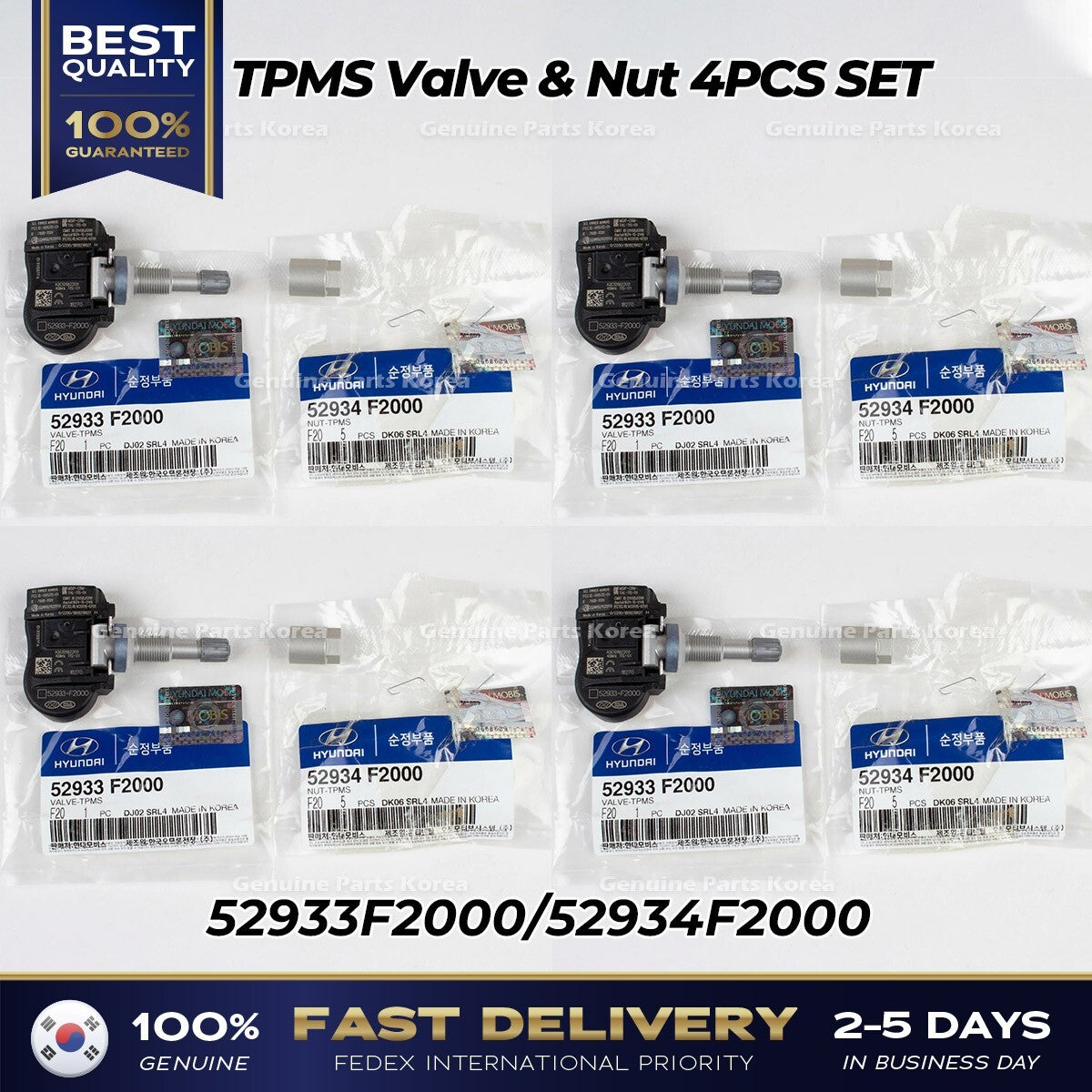 Genuine TPMS Valve & Nut 4PCS SET 52933F2000 for Hyundai Elantra Kona