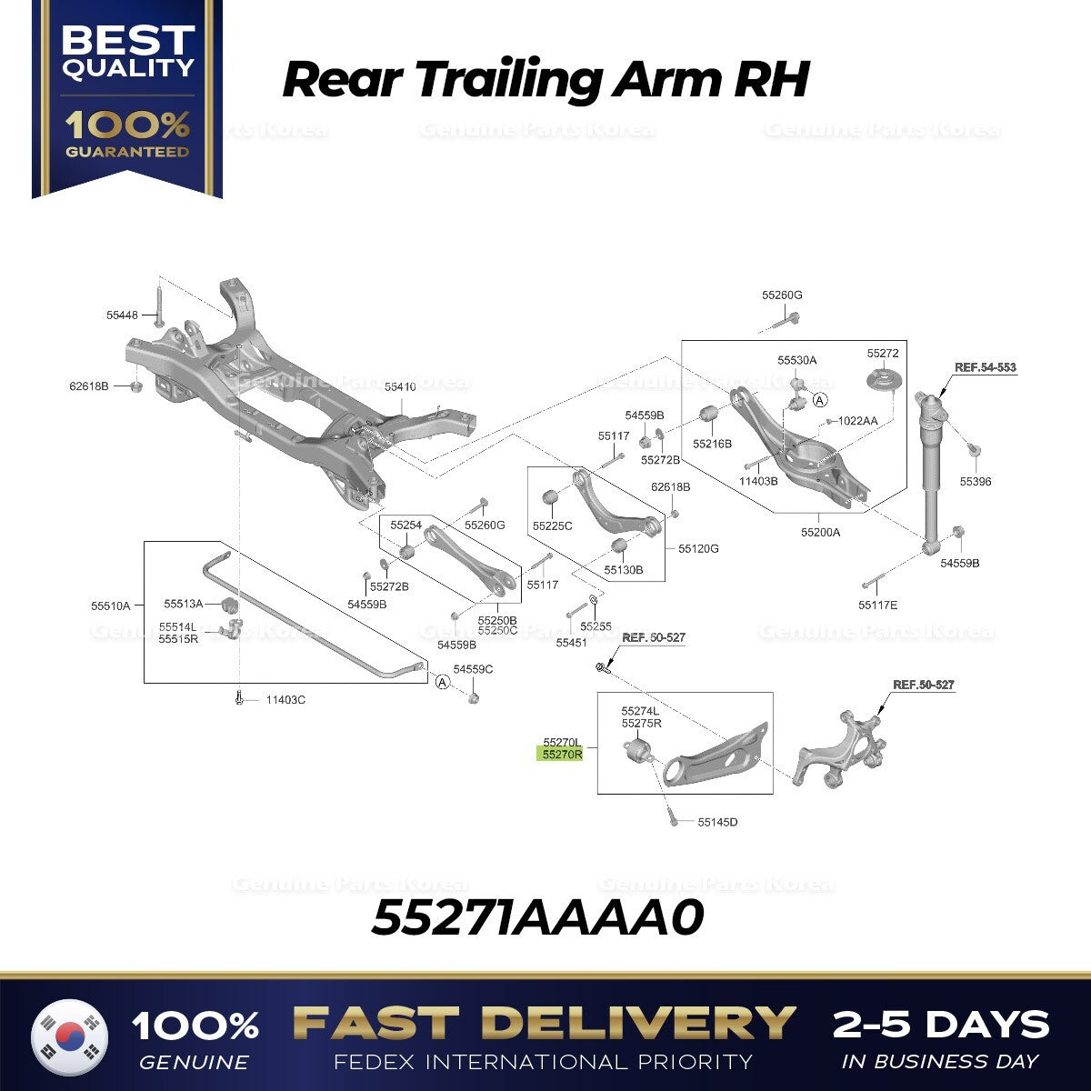 Genuine Rear Trailing Arm RH 55271AAAA0 for Hyundai Elantra