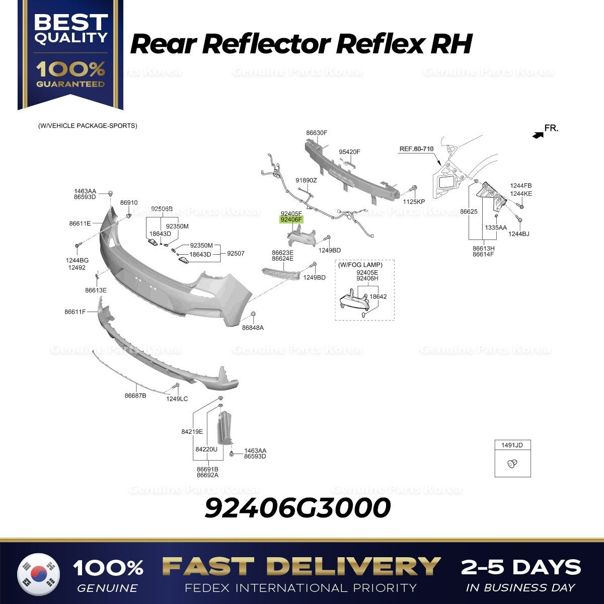 Genuine Rear Reflector Reflex RH 92406G3000 for Hyundai Elantra GT