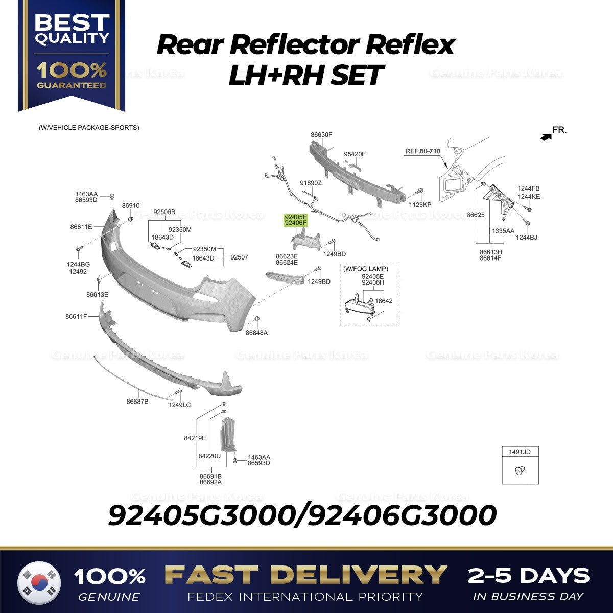 Genuine Rear Reflector Reflex LH RH SET for Hyundai Elantra GT